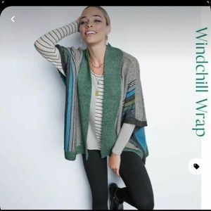 CAbi Green and Blue Windchill Wrap Sweater